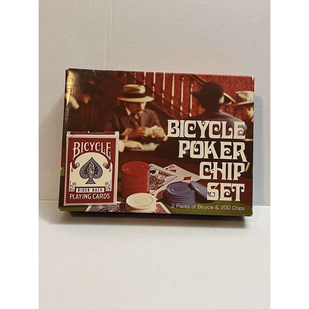 Vintage Sealed Bicycle Poker Chip Set 1980's 2 Decks Bicycle Rider Back Cards